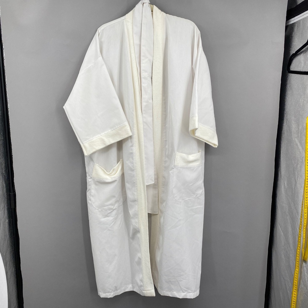 Vtg 70s Diplomat After Hours White Robe Terry Cloth Trim Men's OSFA Spa Resort